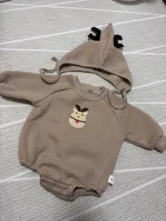 ぺい様　50-70cmトナカイ刺繍付きロンパース ベビー服 クリスマス コスプレ