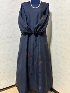 大島紬着物リメイクロングワンピース