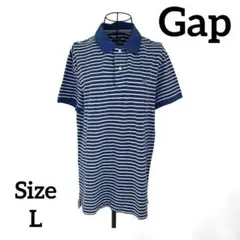 GAP ポロシャツ L メンズ 半袖 ボーダー ネイビー ×ホワイトワンポイントのサムネイル