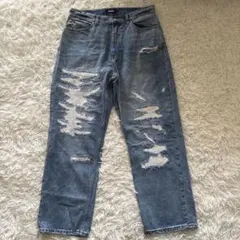 雰囲気抜群　XLARGE ダメージ加工 ストレートデニム 34 ストリート