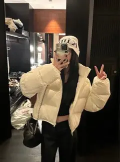 美品・:* amood ホワイトダウンジャケット　中綿タイプ　韓国ファッション