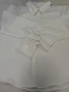 ホワイト フリル襟 バルーンスリーブ シャツ