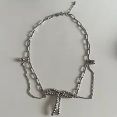 SPPINS ビーズリボンネックレス チェーンネックレス シルバー カラー