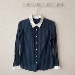 NATURAL BEAUTY BASIC ネイビー ストライプ シャツ M
