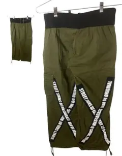 日本製クロスラインデザイン×カーキカラーリングイージーパンツゆったりサイズ