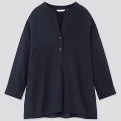 美品　UNIQLO　リネンブレンドスキッパーシャツ　七分袖　ネイビー