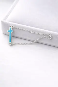 青いクロスのシルバー925ブレスレット 3009