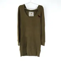 Abercrombie&fitch カーキ リブ スウェット フーディ パーカー