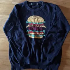 ハンバーガー柄 ニット ネイビー XL