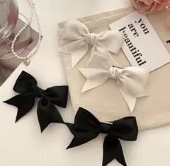 ミニ 白 リボン ヘアクリップ 2個入り