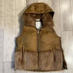 Ordinary フード付きブラウンダウンベスト