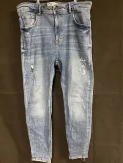 ZARA ライトブルー ダメージデニム スリムフィット