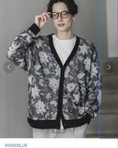 RAGEBLUE フラワー柄透かし編みニットカーディガン