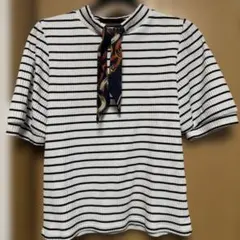 INGNI 半袖 リブTシャツ ボーダー スカーフ付き Mのサムネイル