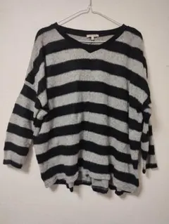 GLOBAL WORK ストライプ Vネック ニット M