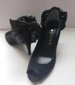 【美品】DIANA ダイアナ バックリボン　オープントゥ パンプス 黒 22cm