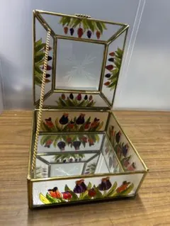 花柄装飾　ガラス　ジュエリーボックス　アンティーク調　小物入れ　花柄　雑貨