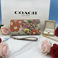 【新作 新品 未使用 】COACH コーチ 花柄 長財布 リストレット付花柄