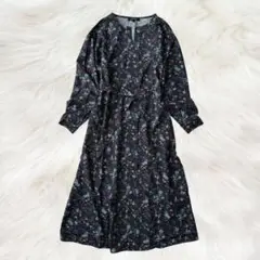【2024SS】アンタイトル ベルテッド ロングワンピース 総柄 ネイビー M