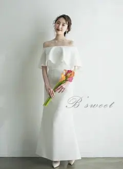 二次会オフショルダーウェディングドレス