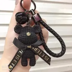 【R01】【ブラック】キーホルダー くま クマ ベア リボン 鈴 キーリング