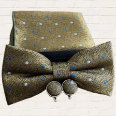 【新品 3点セット】蝶ネクタイ チーフ カフス カーキ メンズ 結婚式 前撮