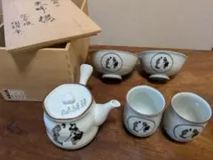 茶碗.急須.湯呑み 夫婦揃5点セット　有田焼　浮世絵彦根屏風柄　近江彦根　陶枠庵