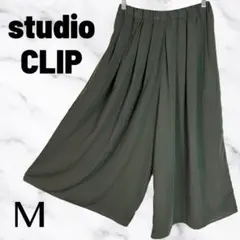 美品✨【スタジオクリップ】ワイドアンクルパンツ　ウエスト総ゴム　グリーン　M