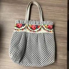 FEILER 花柄刺繍 トートバッグ グレー