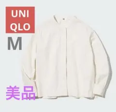 UNIQLO ユニクロ　コットンストライプスタンドカラーシャツ（長袖）M