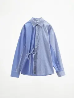 ZARA 青系ストライプ 長袖シャツ リボン付き