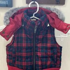 赤と黒のチェック柄ダウンベスト 90