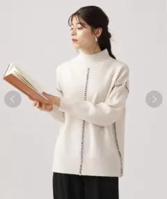 DRESKIP 一枚でこなれ感 大人カジュアル 配色ステッチニット　M ワールド