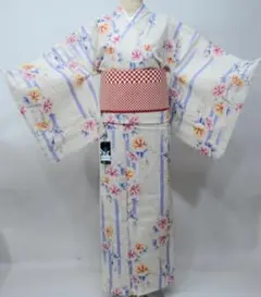 半幅帯　単衣から夏向き！浴衣にも！赤×ベージュ×青のトリコロール　美品 半幅帯 単衣から夏向き！浴衣にも！赤×ベージュ×青のトリコロール 美品