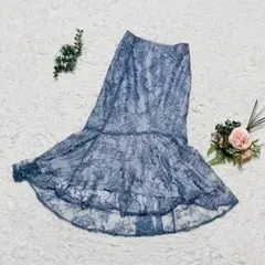 【マーキュリーデュオ】❣️レースイレヘムマーメイドスカート❣️ロング 花柄 青 Ｓ