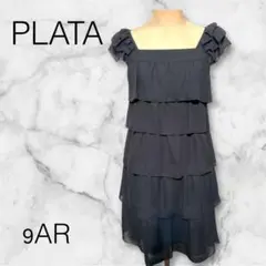 PLATAノースリーブワンピース ティアード【9AR】ブラック フォーマル 黒