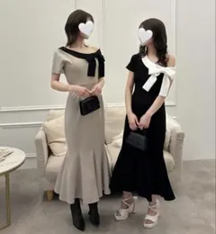 ROYAL PARTY ワンショルリボン配色マーメイドワンピース