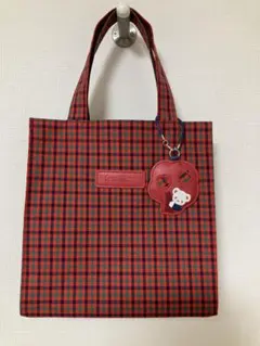 【familiar】　トートバッグ　赤チェック　小