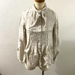 アイボリー リボン付き 長袖シャツのサムネイル