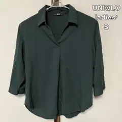 UNIQLO 유니클로 여성 레이온 스키퍼 블라우스 7분 소매 녹색 S