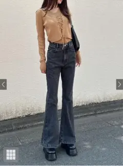 ハイウエストフレアデニムパンツ[fo2243] ブラック