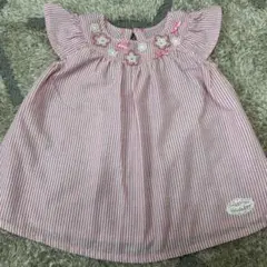 メゾピアノ　ストライプフリルトップス　ピンク120cm