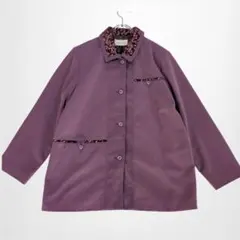 レトロブルゾン ジャンパー ライトアウター 肩パット クラシカル 紫【L】