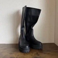 【JEANASIS】ブラックレザー ロングブーツ 厚底