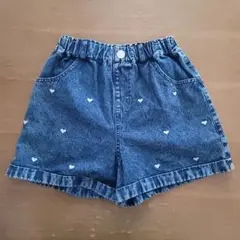 ハート柄刺繍入り デニムショートパンツ 150cm