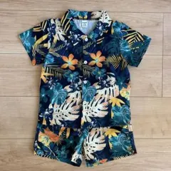 【2-3Y/92-98cm】SHEIN アロハシャツ(黒) セットアップ