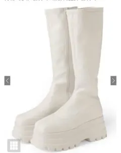 GRL スクエアトゥ厚底レザーロングブーツ[zr1121] アイボリー