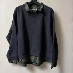 中にチェックのシャツを着ている風カットソー(新品未使用)