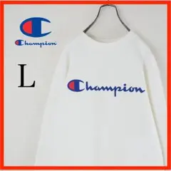 Champion ホワイト トレーナー L　プリントロゴ