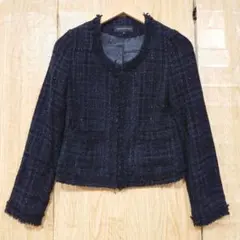 マーキュリーデュオ　黒又は濃紺 ツイード ノーカラージャケット　ラメ　春秋
